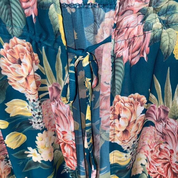 NWOT Jantzen Teal Blue Isn't It Romantic Floral Kimono Swim Cover-Up Women Small - Picture 4 of 8